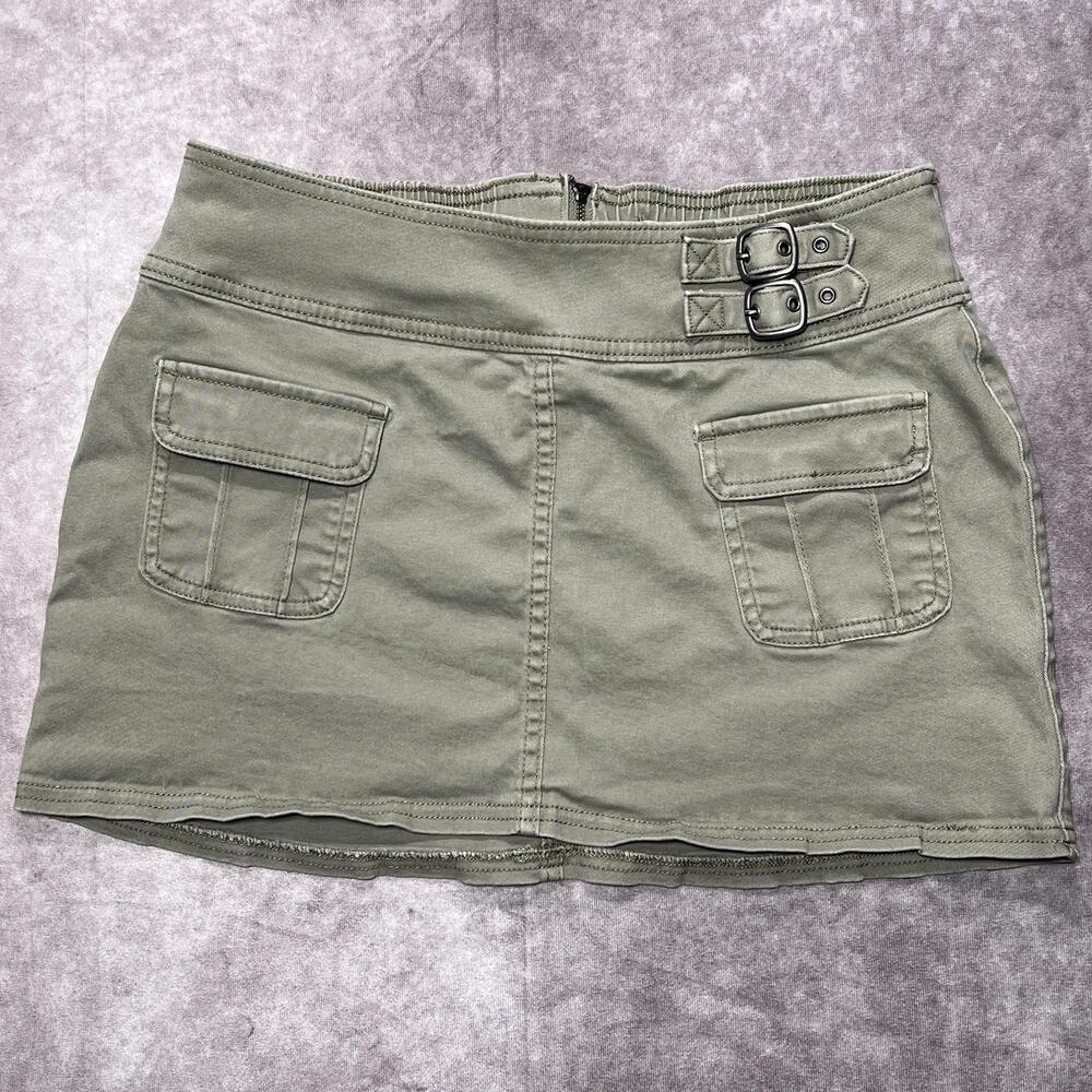 Hollister Mini Skirt Womens Small Green Cargo Micro Low Rise Buckle Pockets Y2K